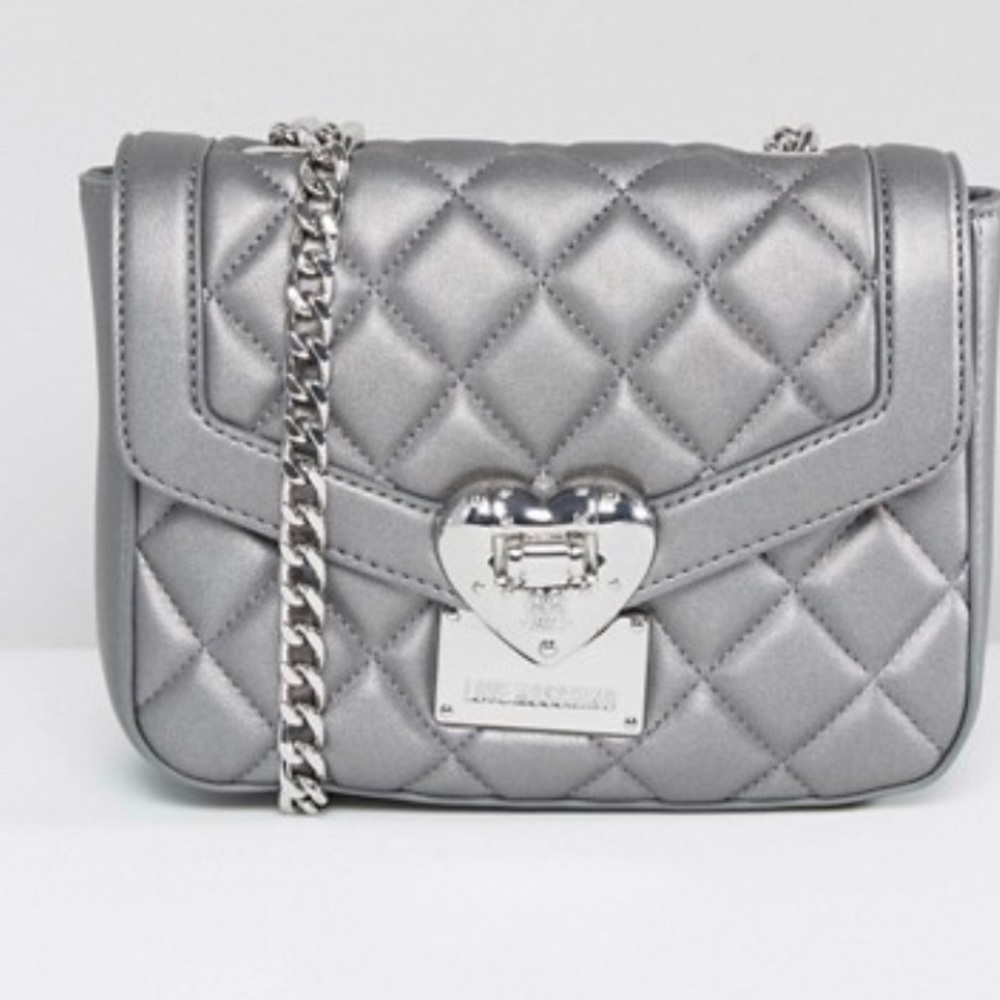 Silver Love Moschino Quilted Across Body Bag